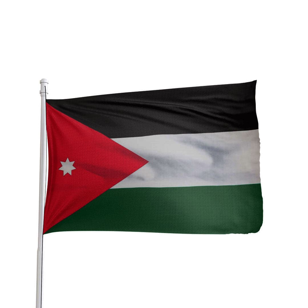 Jordan flag featuring bold red, black, white, and green colors, by Atlantic Flag & Pole Inc.