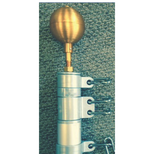 Third flag swivel kit installed on a telescoping flagpole below the gold ball topper, three swivel snap rings shown