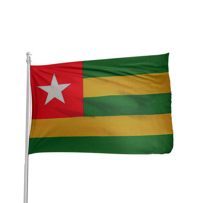 Togo national flag by Atlantic Flag & Pole Inc., featuring red, green, and yellow colors with a star.