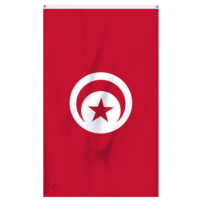 Tunisia National Flag for sale to buy online from Atlantic Flag and Pole. Red flag with a white circle in the center with a red crescent moon.