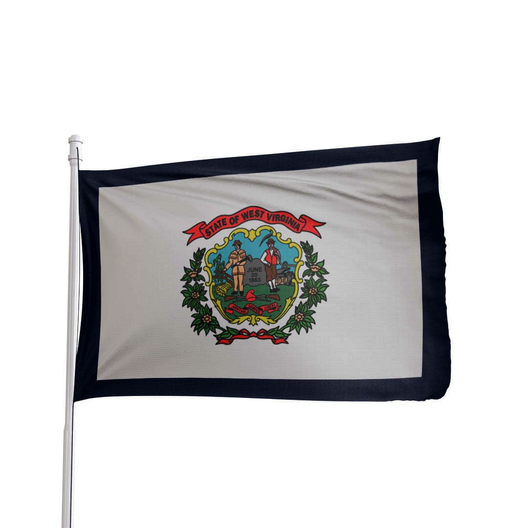 West Virginia state flag with blue and white colors featuring the state seal, by Atlantic Flag & Pole Inc.