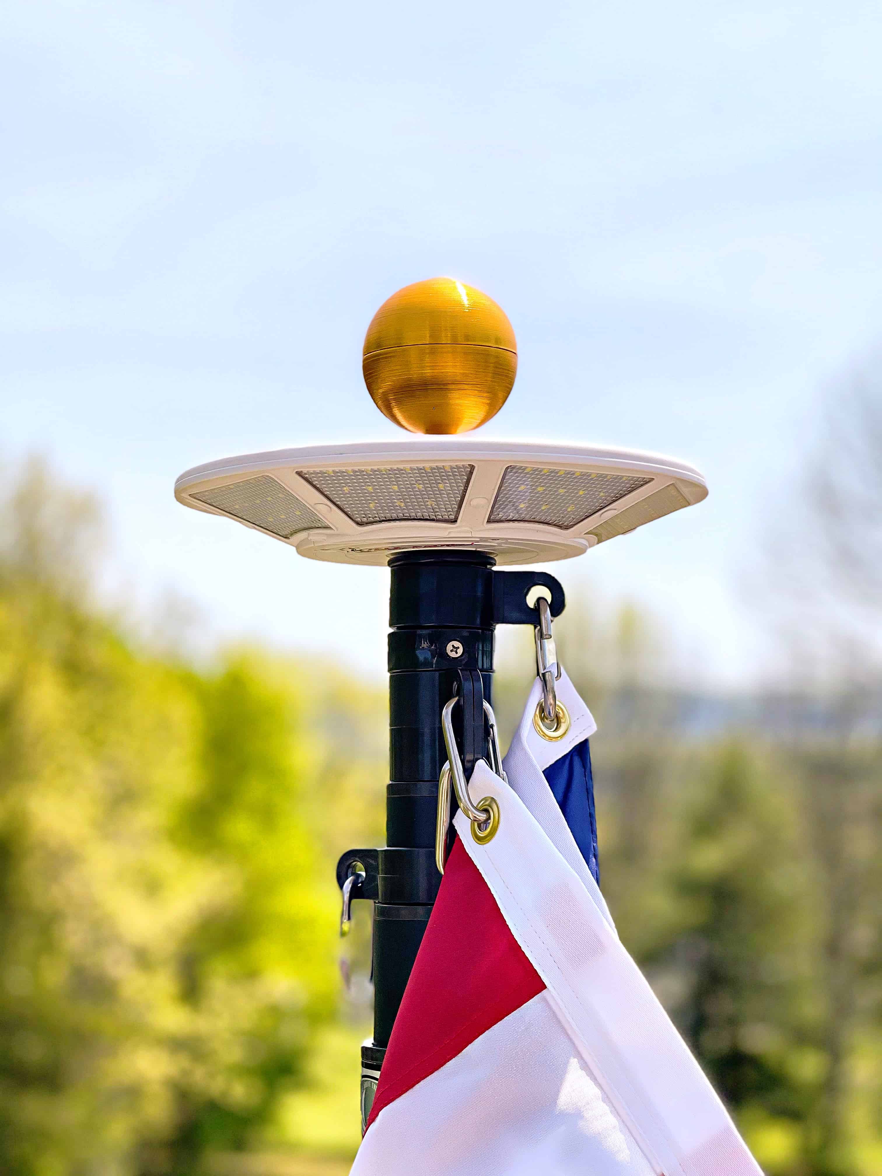 Atlantic Flagpole 800 Series solar flagpole light, 200 LEDs, waterproof IP65, available in white, black, and silver