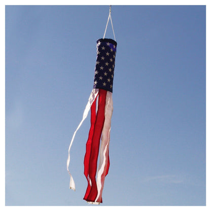 Colorful windsock by Atlantic Flag and Pole Inc, features vibrant design, available in multiple sizes.
