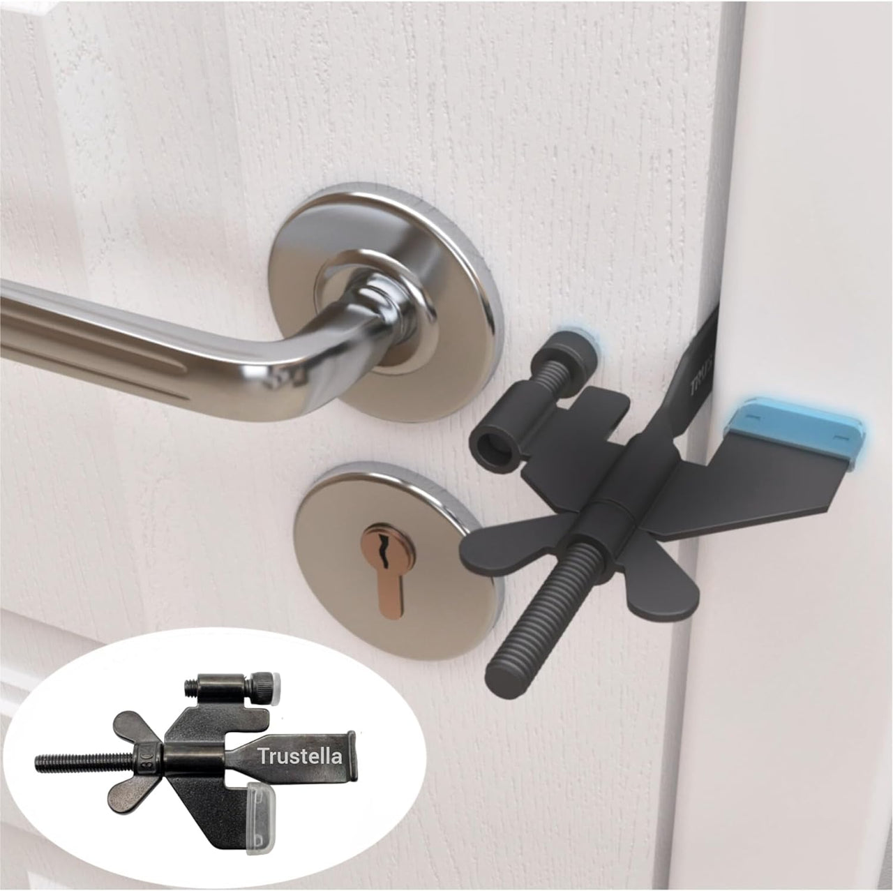 Stainless Steel Adjustable Portable Door Lock - Heavy Duty Security for Home, Hotel, Apartment, College Dorm & Travel - with Silicone Protection Caps