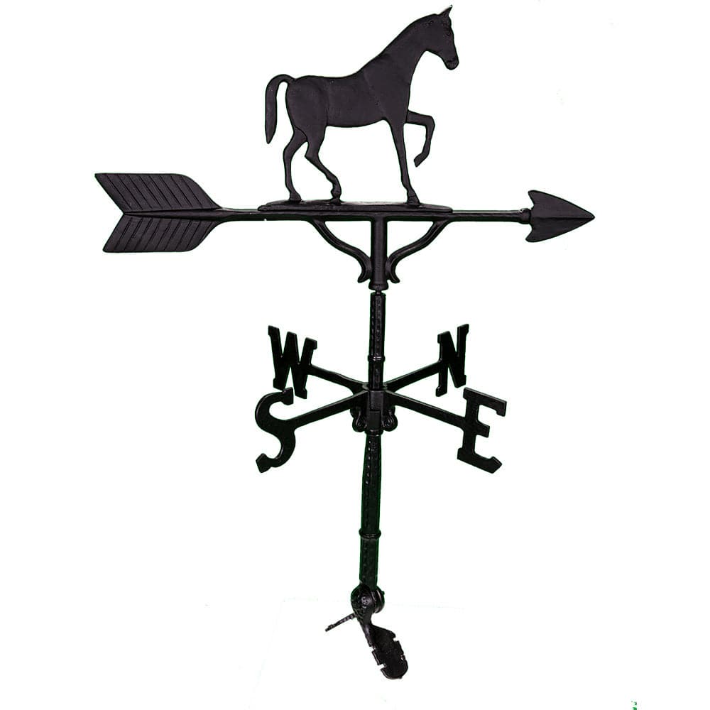 Black horse walking on top of a weathervane image