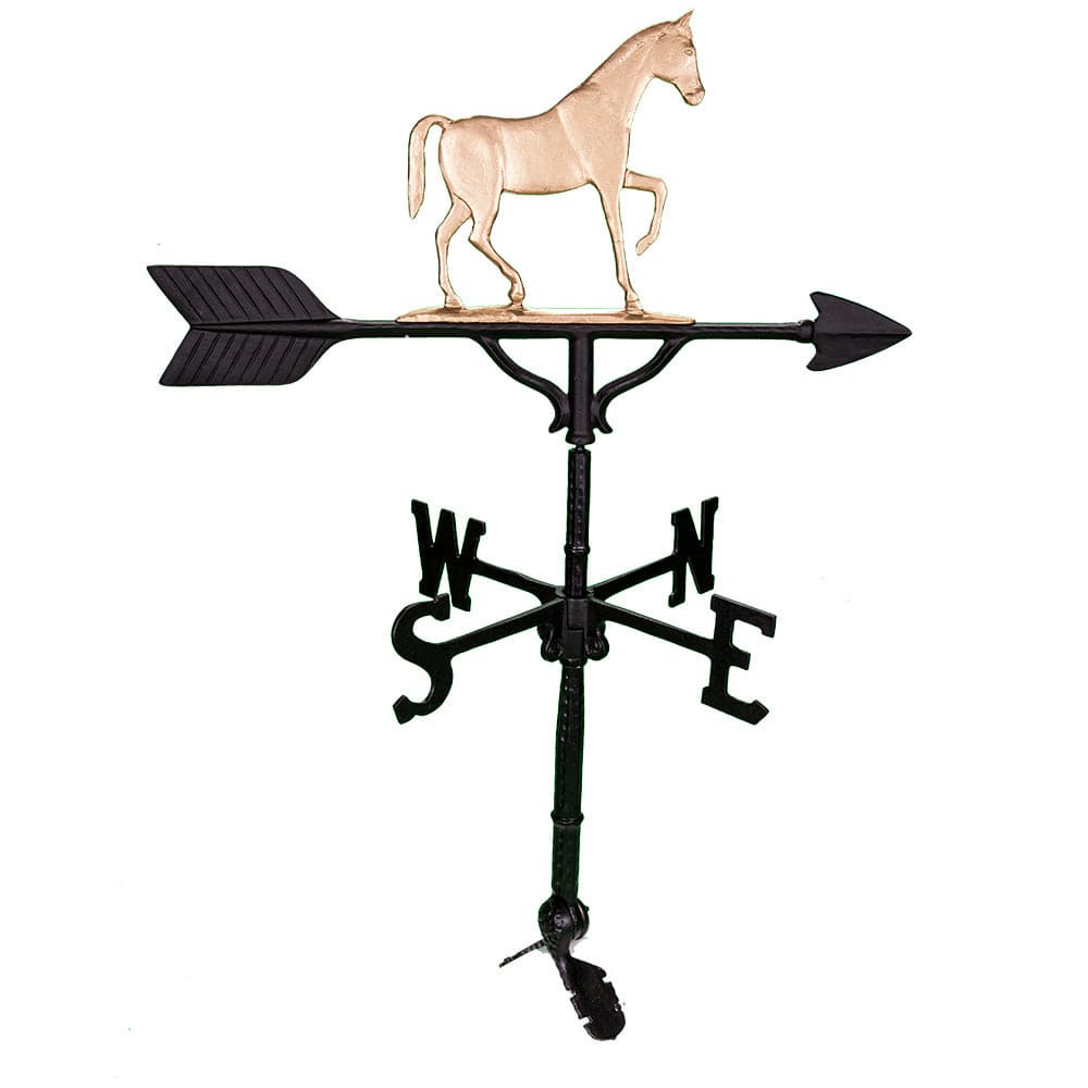 Gold horse walking on top of a weathervane image