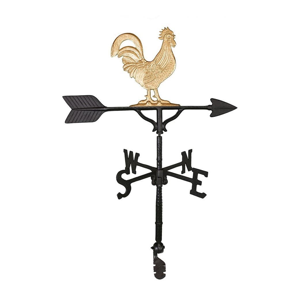 Weathervane with gold rooster decoration on top of it