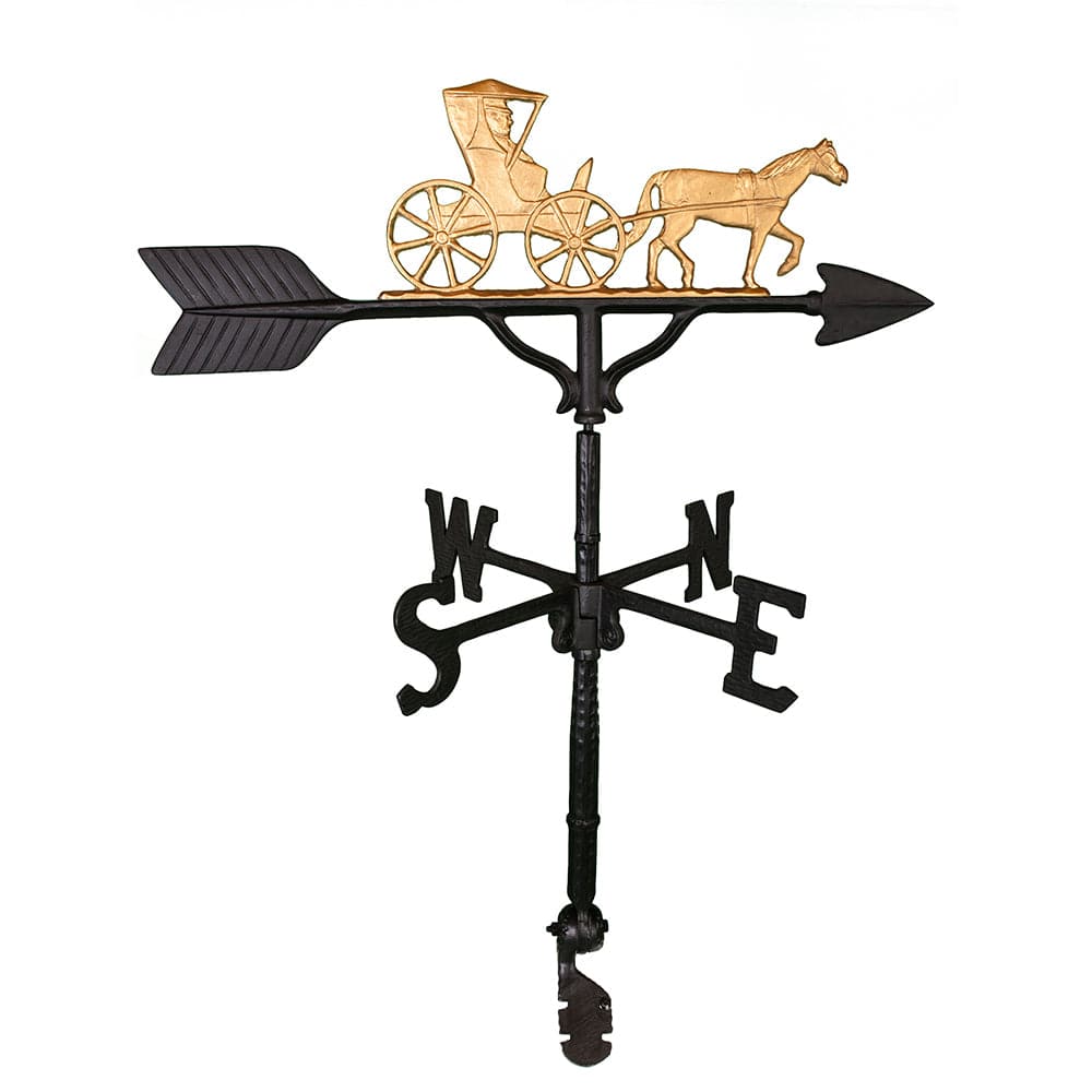 Old time doctor riding in a horse drawn carriage weathervane image gold colored