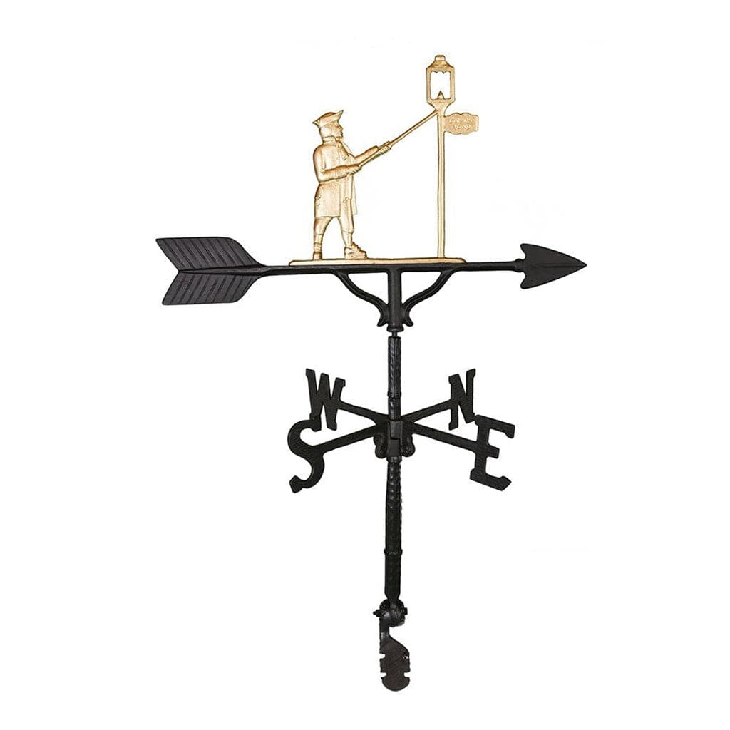 Gold lamplighter decoration on top of a weathervane for sale and made in America image