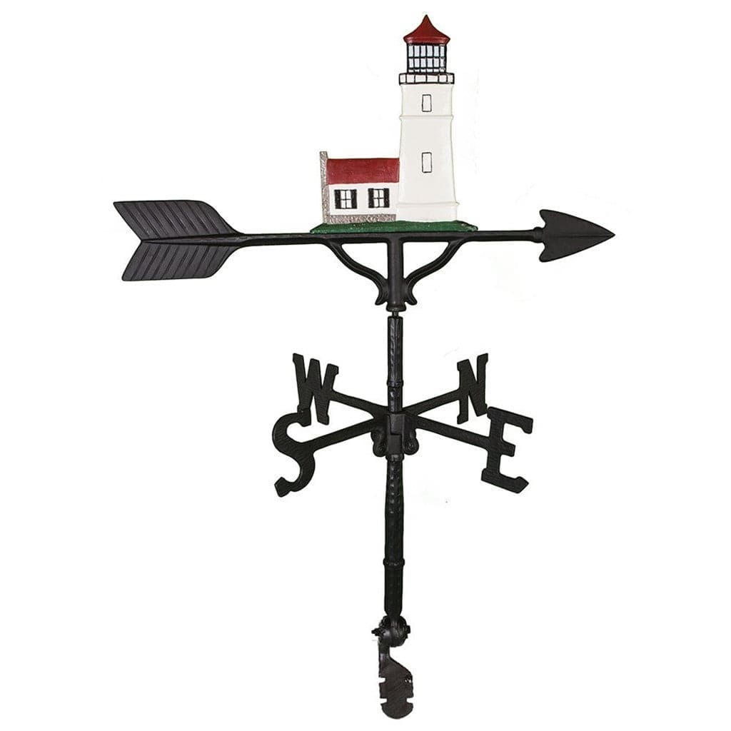 Natural colored lighthouse with cottage weathervane that looks like nubble light in maine