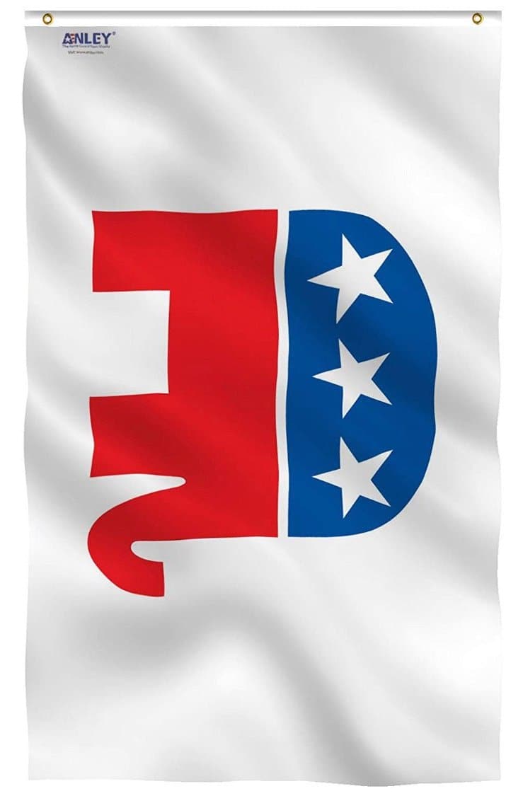 The national Republican party symbol flag for sale to buy online. Great for flying on the flagpole, parades, political rallies, and government offices.