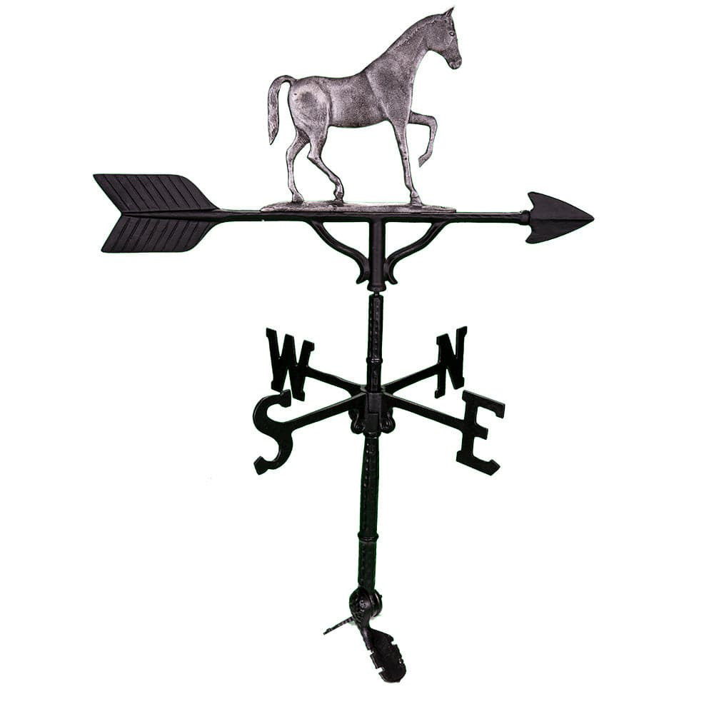 Silver horse walking on top of a weathervane image