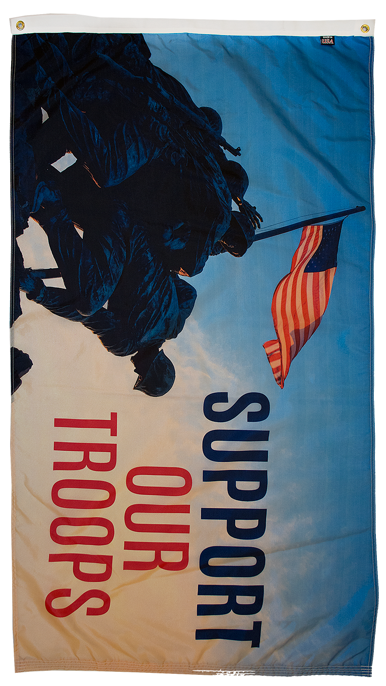 Support our troops flag with soldiers front