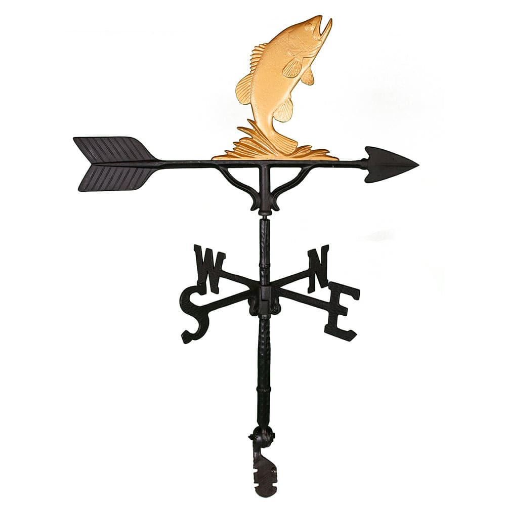 gold colored fishing bass weathervane picture