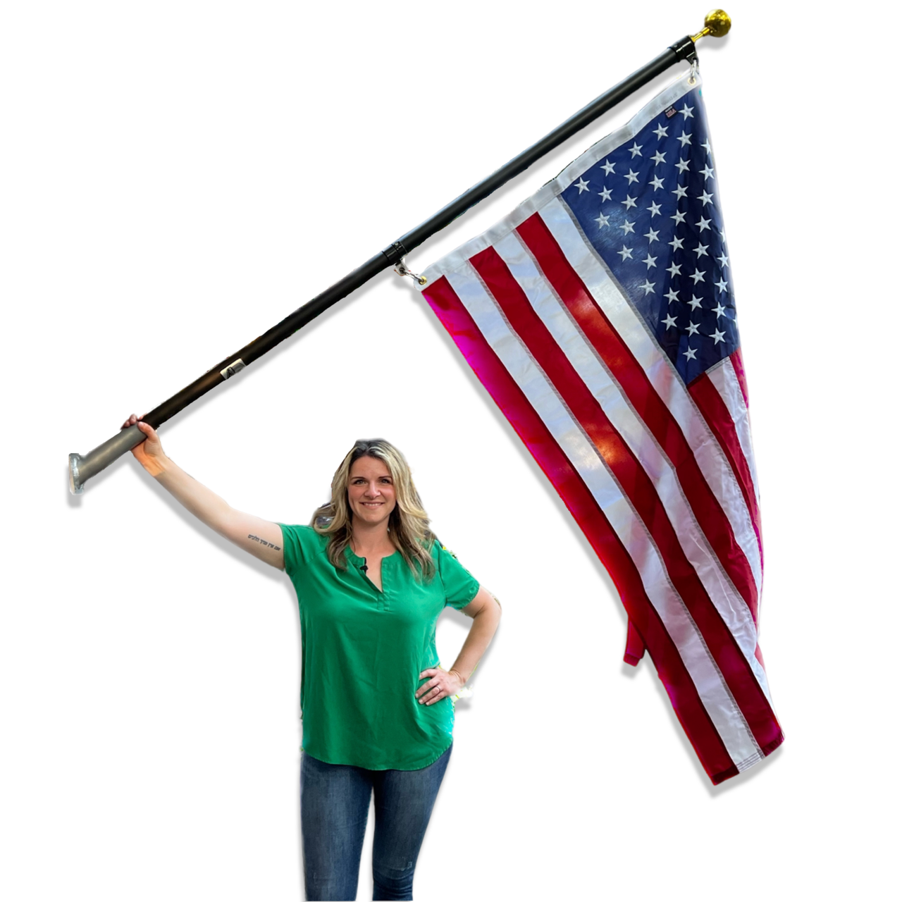 6FT Phoenix Outrigger Flag Pole Set w/ 3'x5' Premium Nylon American Flag & Embroidered Stars & Gold Ball Topper