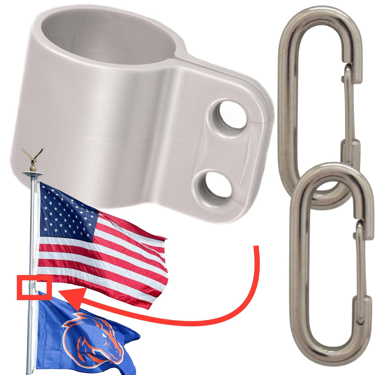 Double Flag Harness Freedom Ring 360 Swiveling Set for Telescoping Flagpoles