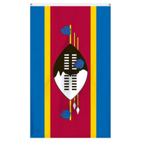 Thumbnail for Swaziland National flag for sale to buy online from Atlantic Flag and Pole. Blue, yellow, and red flag with a white and black shield in the center with arrows and spears.