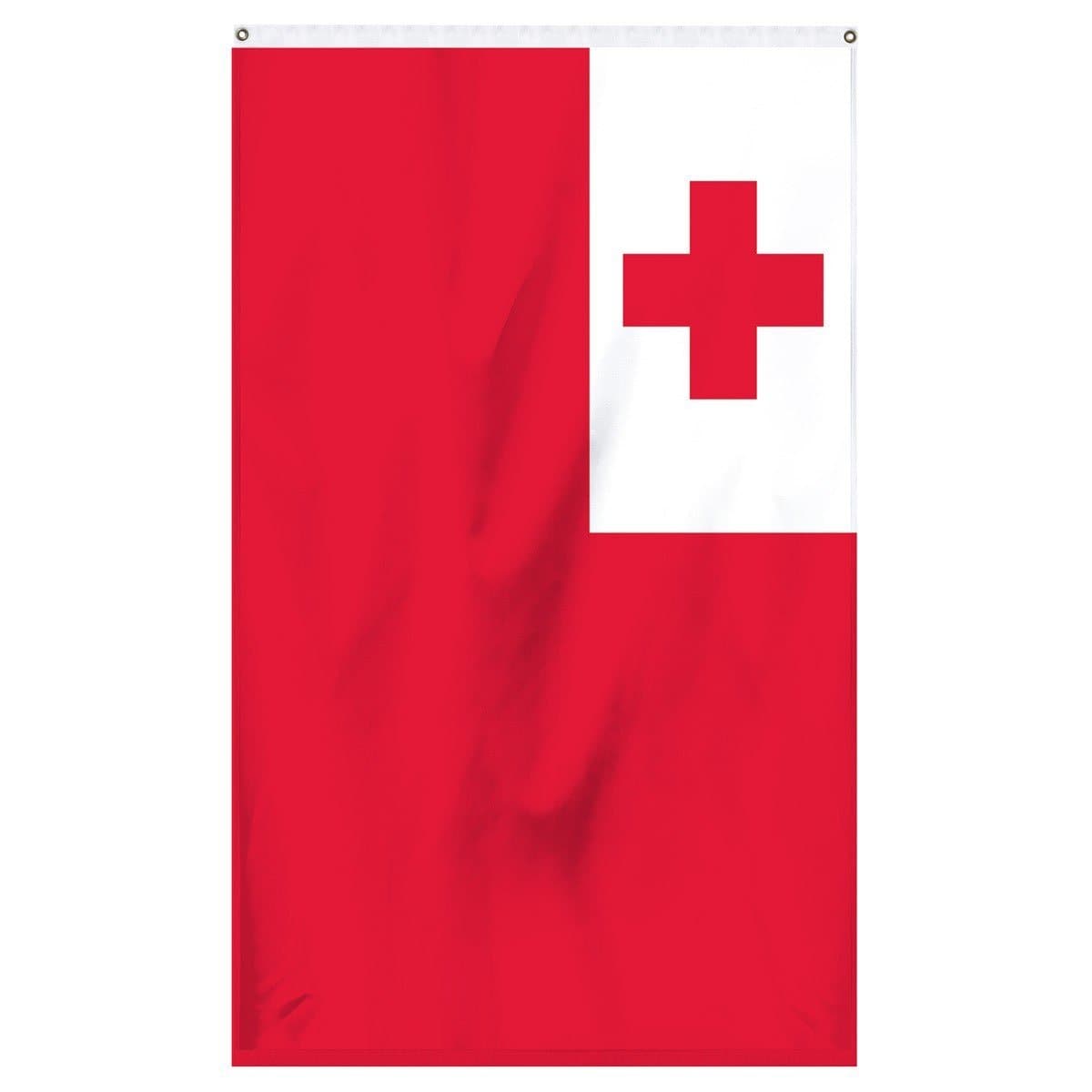 Tonga National Flag for sale to buy online from Atlantic Flag and Pole. Red flag with a white square and a red cross in the corner.