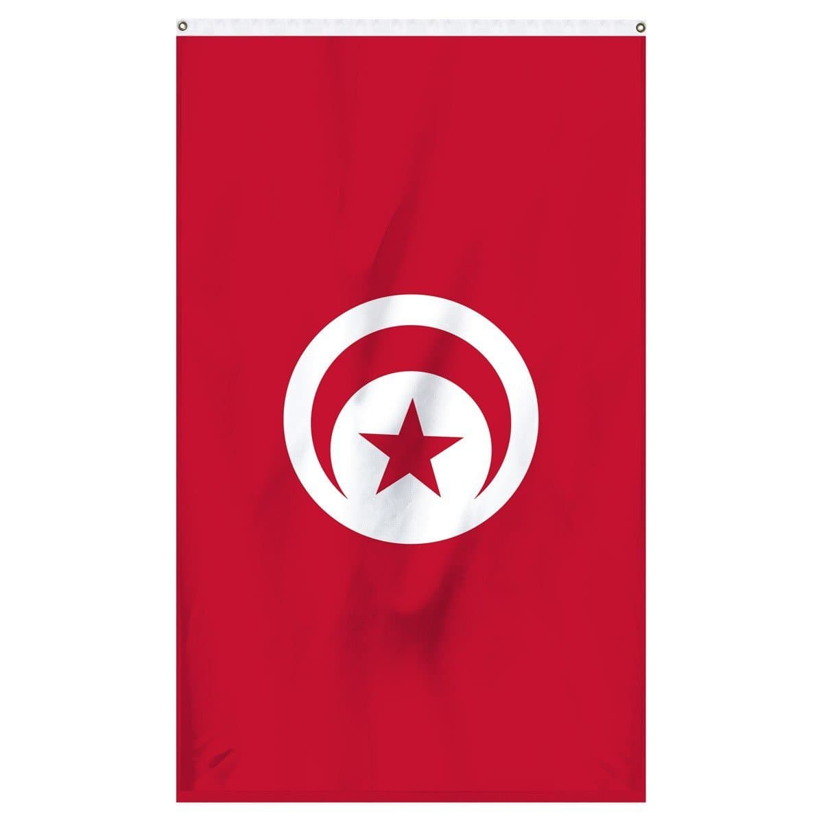 Tunisia National Flag for sale to buy online from Atlantic Flag and Pole. Red flag with a white circle in the center with a red crescent moon.