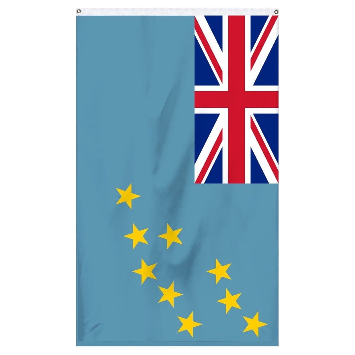 Tuvalu National Flag for sale to buy online from Atlantic Flagpole. Light blue flag with the great Britain flag in the corner and 9 golden stars 