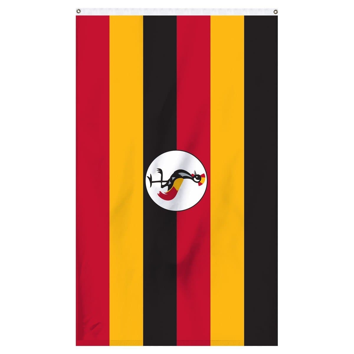 Uganda National Flag for sale to buy online from Atlantic Flagpole. Black, yellow, and red flag with a cute rooster in the center.