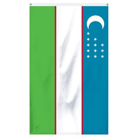 Thumbnail for Uzbekistan National flag for sale to buy online from the American company Atlantic Flag and Pole. Blue, white, green and red stripped flag with a white crescent moon with 12 white stars.