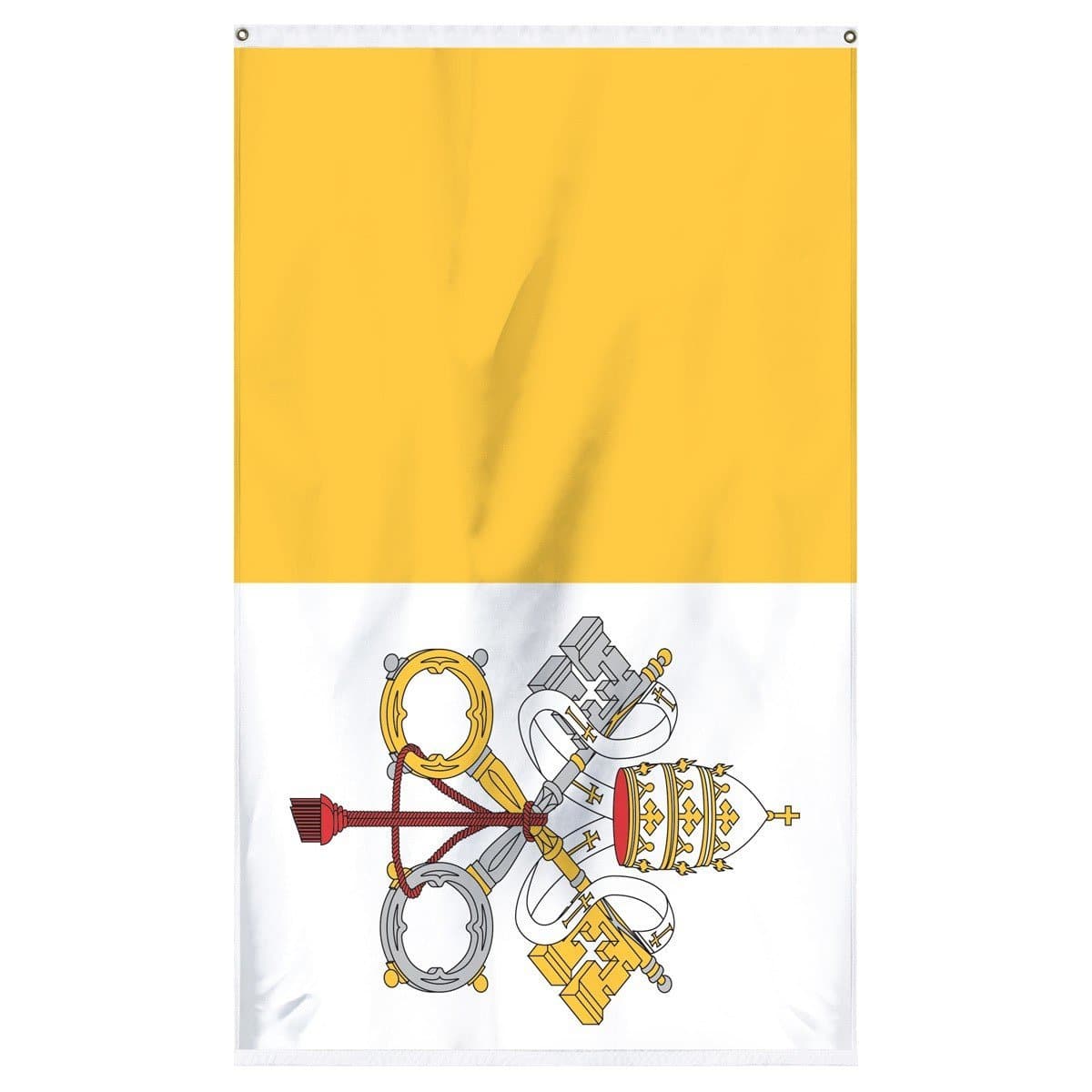 Vatican CIty Papal National flag for sale to buy online from the American company Atlantic Flag and Pole. A vertical bicolour of gold and white; charged with the Coats of arms of the Vatican City centered with the keys to heaven.