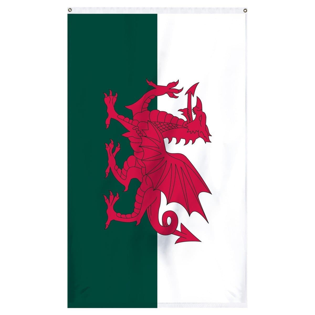 Wales National flag for sale to buy online from Atlantic Flag and Pole, an American company. A white and green bar flag with a red dragon.